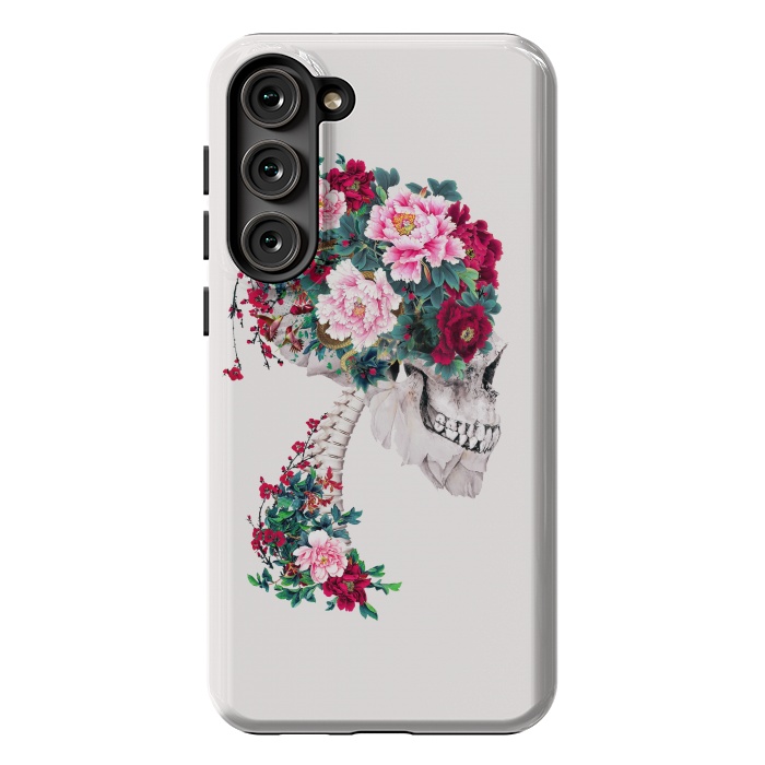 Galaxy S23 Plus StrongFit Skull with Peonies by Riza Peker