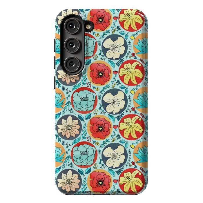 Galaxy S23 Plus StrongFit Polka Dot Floral On Navy  by Tigatiga