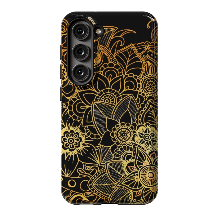 Galaxy S23 StrongFit Floral Doodle Gold G523 by Medusa GraphicArt