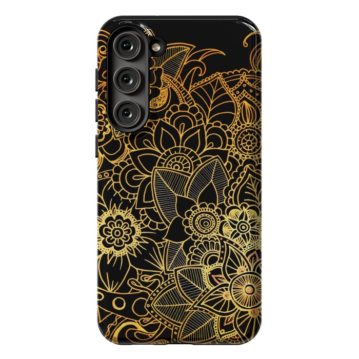 Galaxy S23 Plus StrongFit Floral Doodle Gold G523 by Medusa GraphicArt