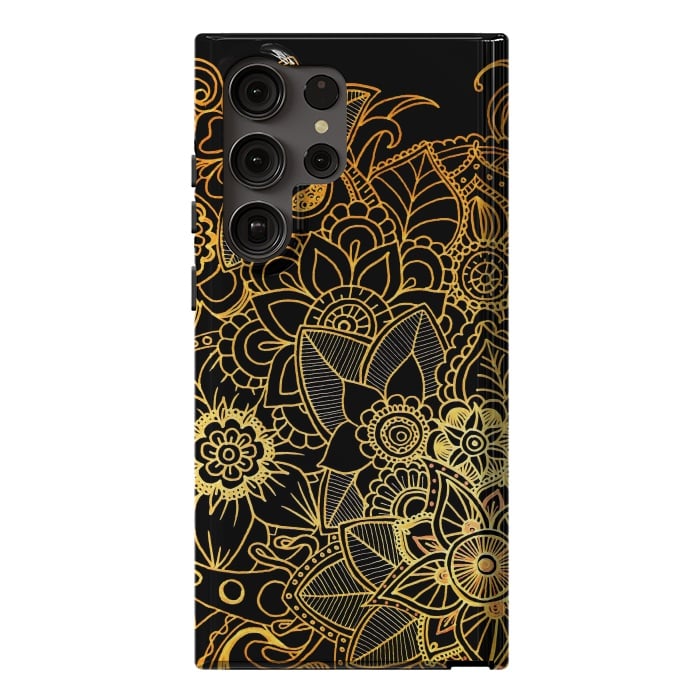 Galaxy S23 Ultra StrongFit Floral Doodle Gold G523 by Medusa GraphicArt