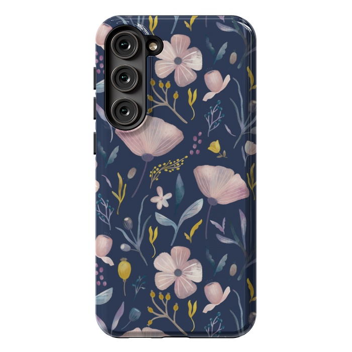 Galaxy S23 Plus StrongFit Delicate Pastel Floral on Blue by Noonday Design