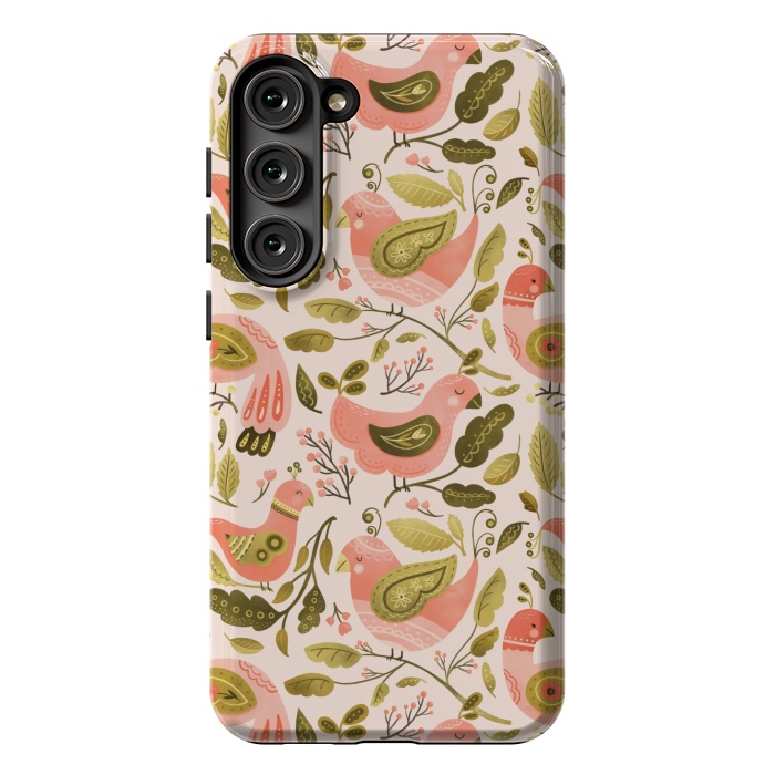 Galaxy S23 Plus StrongFit Peachy Keen Birds by Noonday Design