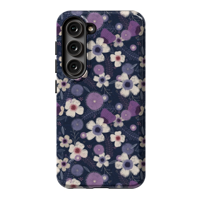 Galaxy S23 StrongFit Navy & Purple Floral by Noonday Design