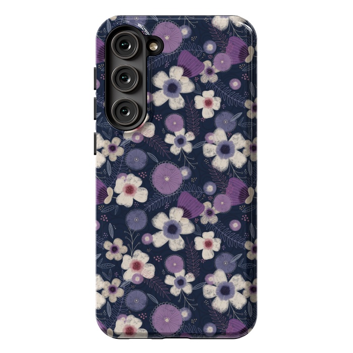 Galaxy S23 Plus StrongFit Navy & Purple Floral by Noonday Design