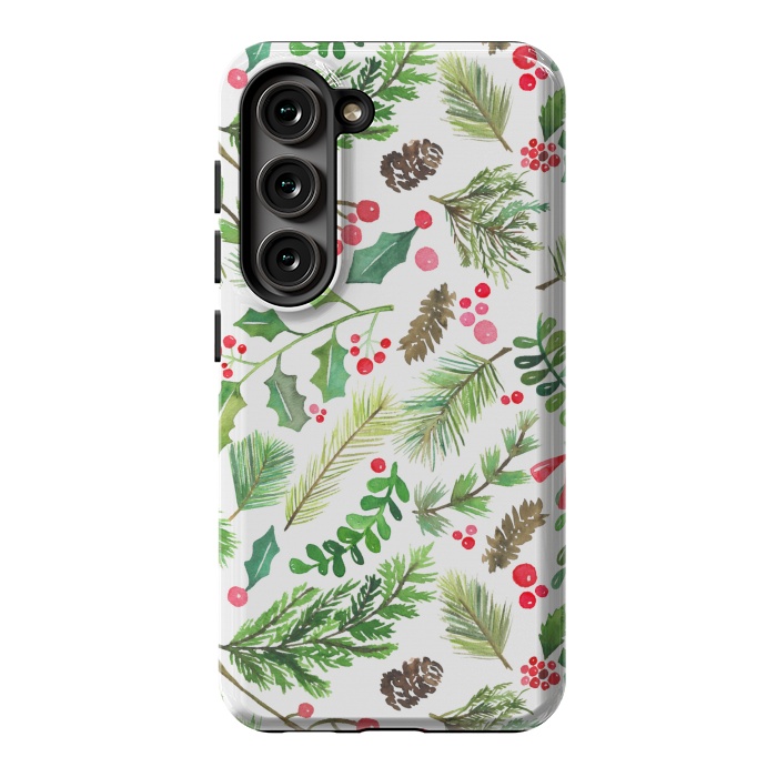 Galaxy S23 StrongFit Watercolor Christmas Greenery by Noonday Design