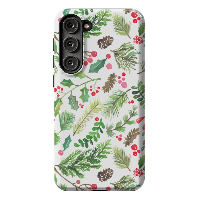 Galaxy S23 Plus StrongFit Watercolor Christmas Greenery by Noonday Design