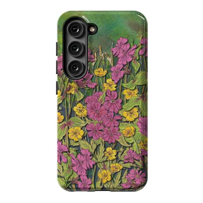 Galaxy S23 StrongFit Pink and Yellow Wildflowers by Lotti Brown