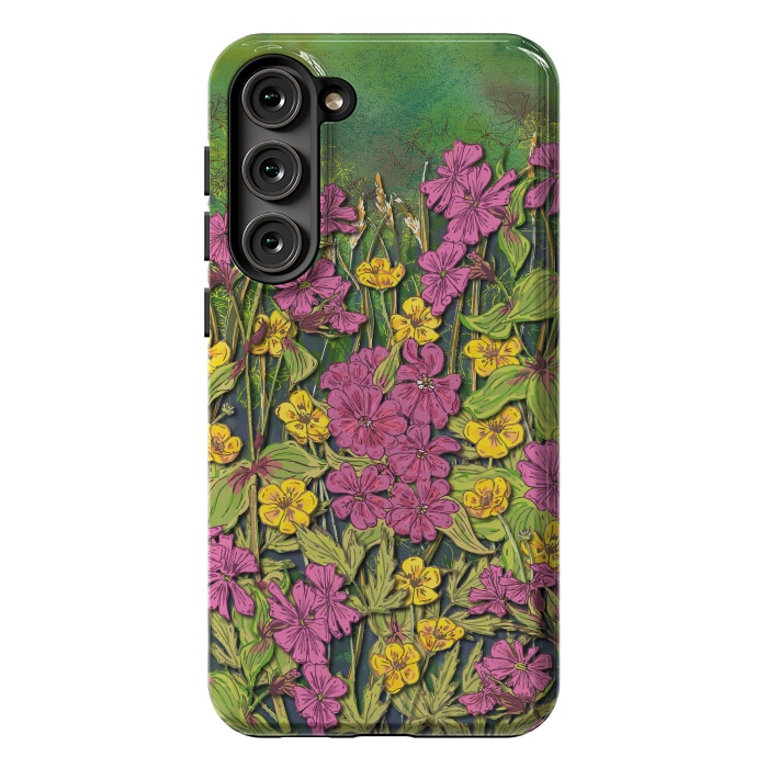 Galaxy S23 Plus StrongFit Pink and Yellow Wildflowers by Lotti Brown