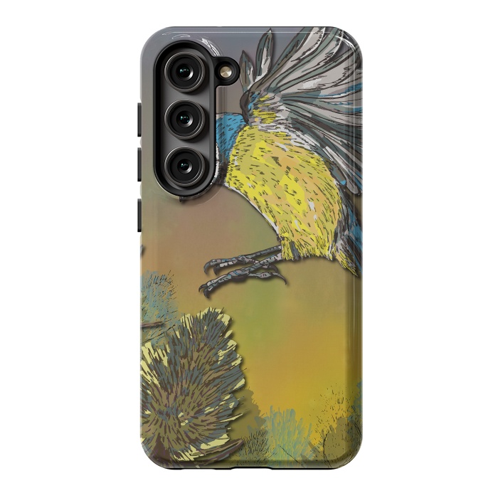 Galaxy S23 StrongFit Blue Tit and Teasels by Lotti Brown