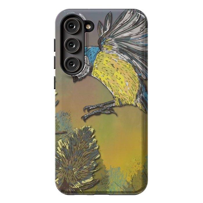 Galaxy S23 Plus StrongFit Blue Tit and Teasels by Lotti Brown
