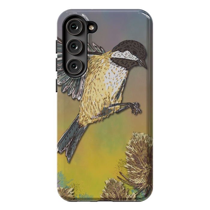 Galaxy S23 Plus StrongFit Coal Tit and Teasels by Lotti Brown