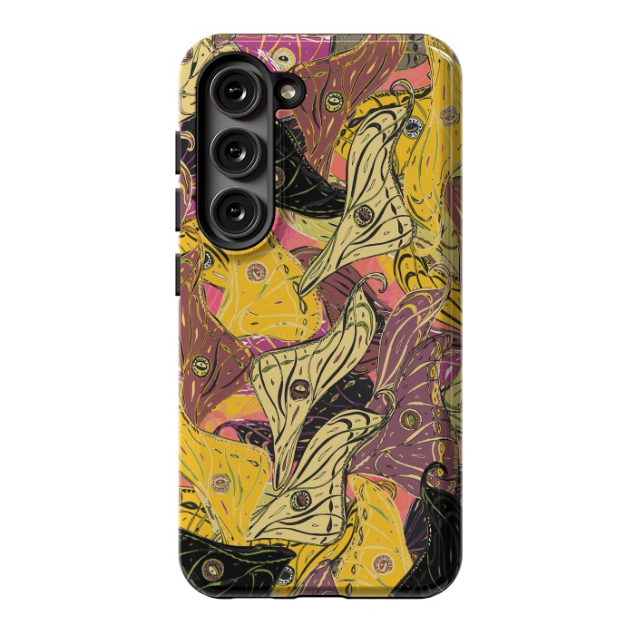 Galaxy S23 StrongFit Boho Butterfly Wings - Yellow & Black by Lotti Brown