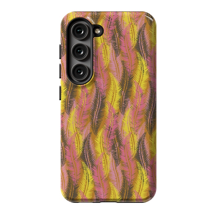 Galaxy S23 StrongFit Feather Stripe in Pink and Yellow by Lotti Brown