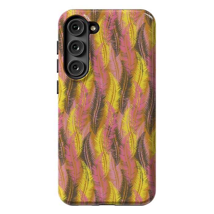 Galaxy S23 Plus StrongFit Feather Stripe in Pink and Yellow by Lotti Brown