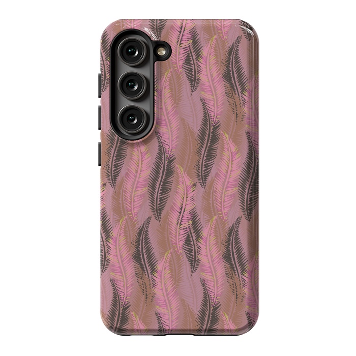 Galaxy S23 StrongFit Feather Stripe in Coral and Soft Pink by Lotti Brown