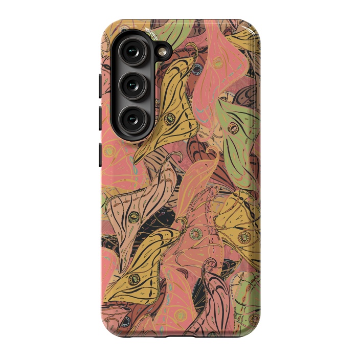 Galaxy S23 StrongFit Boho Butterfly Wings in Coral and Yellow by Lotti Brown