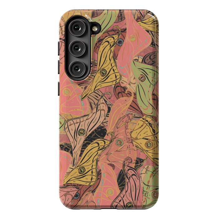 Galaxy S23 Plus StrongFit Boho Butterfly Wings in Coral and Yellow by Lotti Brown