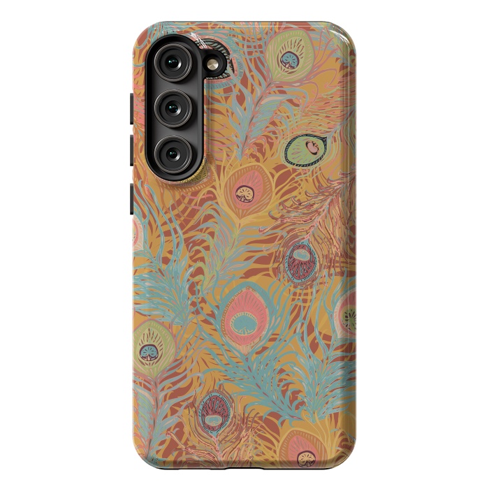 Galaxy S23 Plus StrongFit Peacock Feathers - Soft Coral by Lotti Brown
