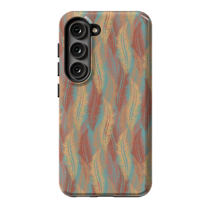 Galaxy S23 StrongFit Feather Stripe - Coral & Turquoise by Lotti Brown