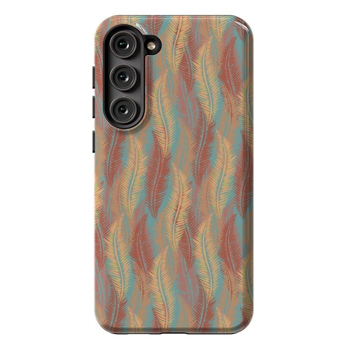 Galaxy S23 Plus StrongFit Feather Stripe - Coral & Turquoise by Lotti Brown