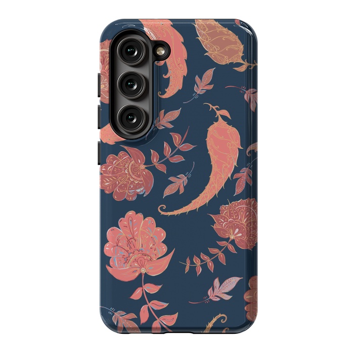 Galaxy S23 StrongFit Paradise Pattern - Coral & Blue by Lotti Brown