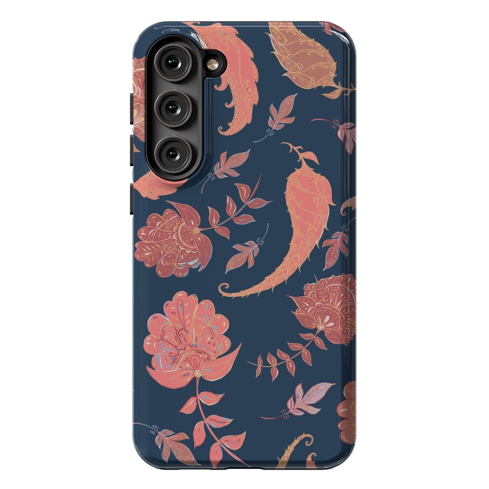 Galaxy S23 Plus StrongFit Paradise Pattern - Coral & Blue by Lotti Brown
