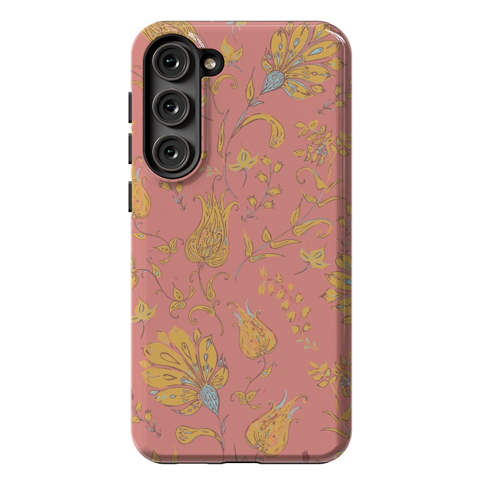 Galaxy S23 Plus StrongFit Paradise Floral - Coral & Yellow by Lotti Brown