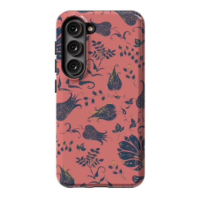 Galaxy S23 StrongFit Paradise Florals - Coral & Blue by Lotti Brown