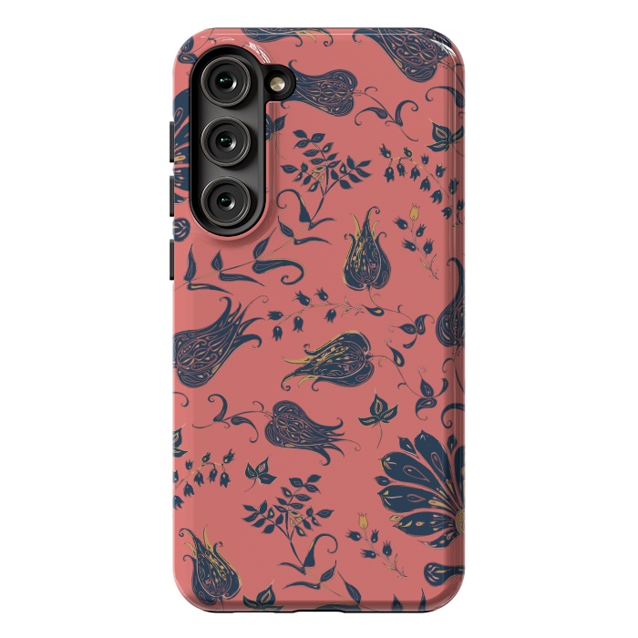 Galaxy S23 Plus StrongFit Paradise Florals - Coral & Blue by Lotti Brown