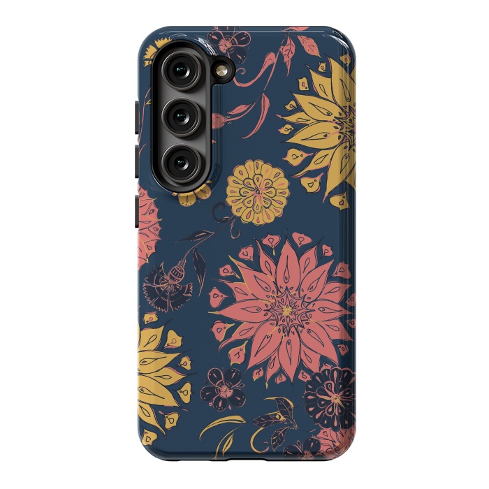 Galaxy S23 StrongFit Multi-Florals - Blue, Pink & Yellow by Lotti Brown