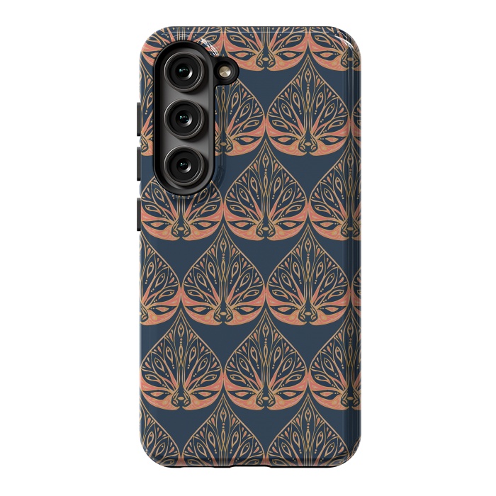 Galaxy S23 StrongFit Art Deco - Blue & Coral by Lotti Brown