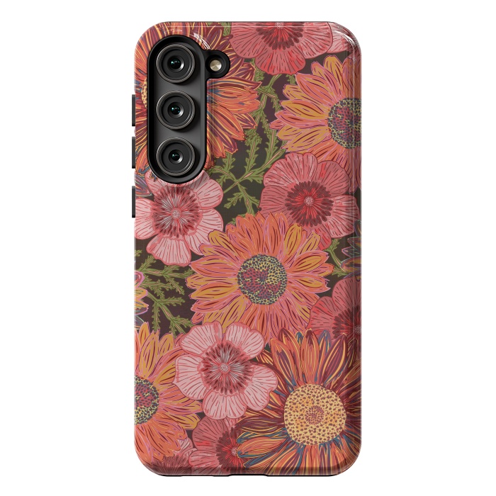 Galaxy S23 Plus StrongFit Retro Pink Daisies by Lotti Brown