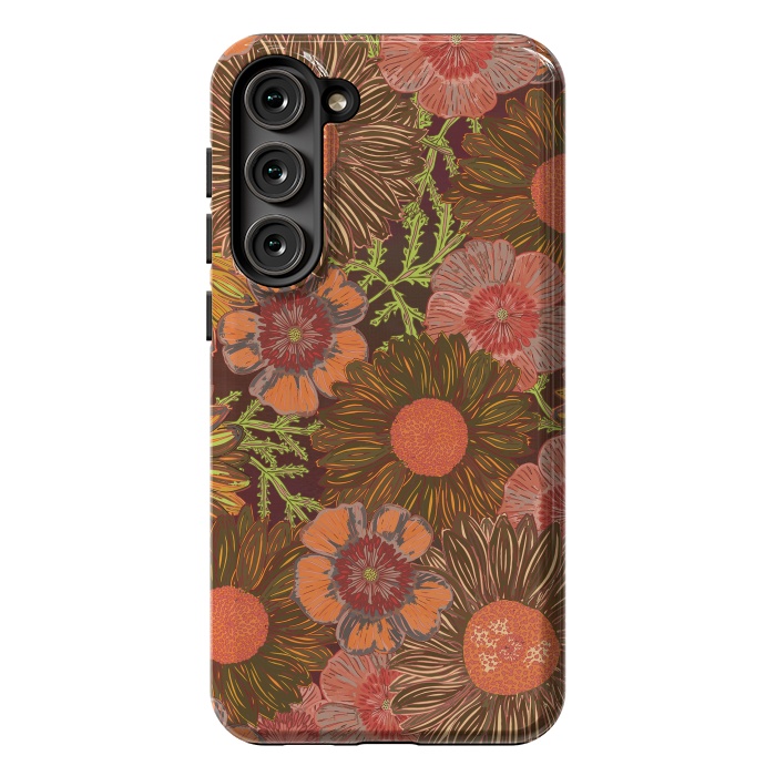 Galaxy S23 Plus StrongFit Retro Dark Daisies by Lotti Brown