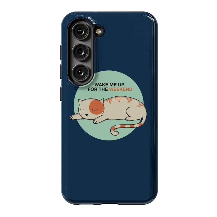 Galaxy S23 StrongFit Cat wake me up blue by Coffee Man