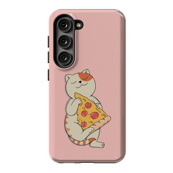 Galaxy S23 StrongFit Cat and Pizza Pink by Coffee Man