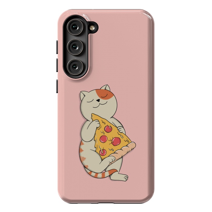 Galaxy S23 Plus StrongFit Cat and Pizza Pink by Coffee Man