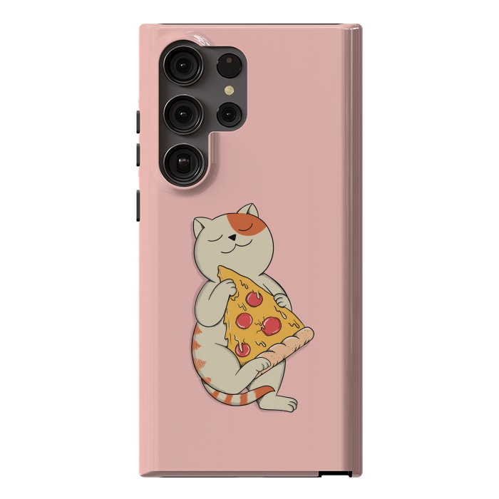 Galaxy S23 Ultra StrongFit Cat and Pizza Pink by Coffee Man