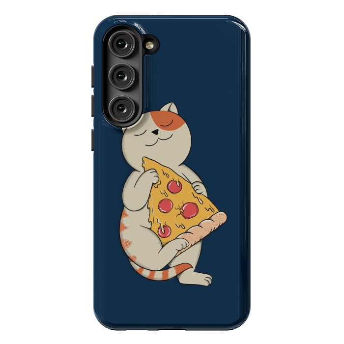 Galaxy S23 Plus StrongFit Cat and Pizza Blue by Coffee Man