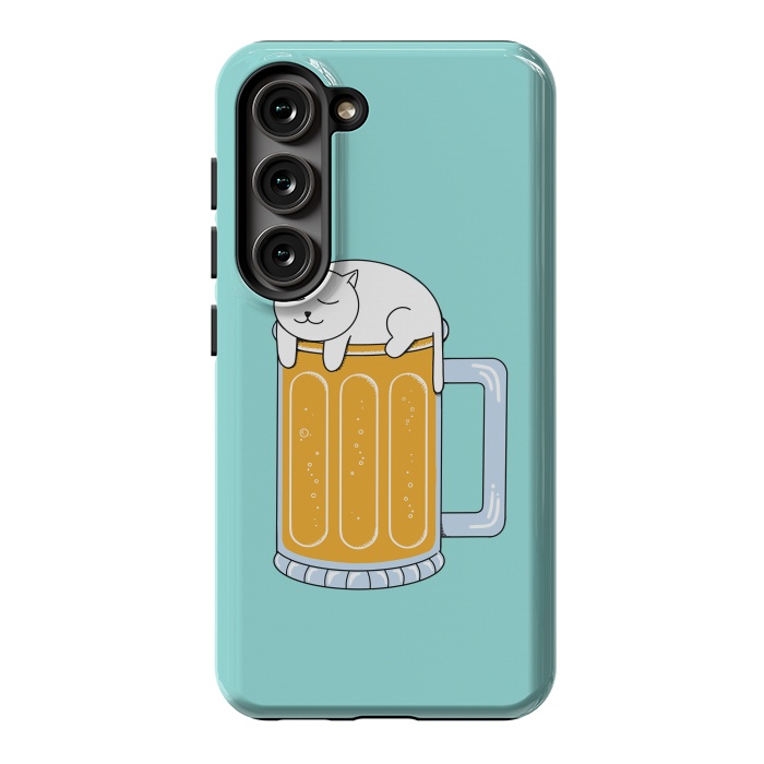 Galaxy S23 StrongFit Cat Beer Green by Coffee Man