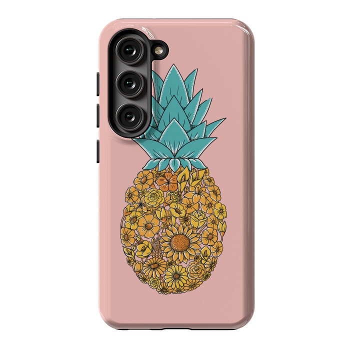 Galaxy S23 StrongFit Pineapple Floral Pink by Coffee Man