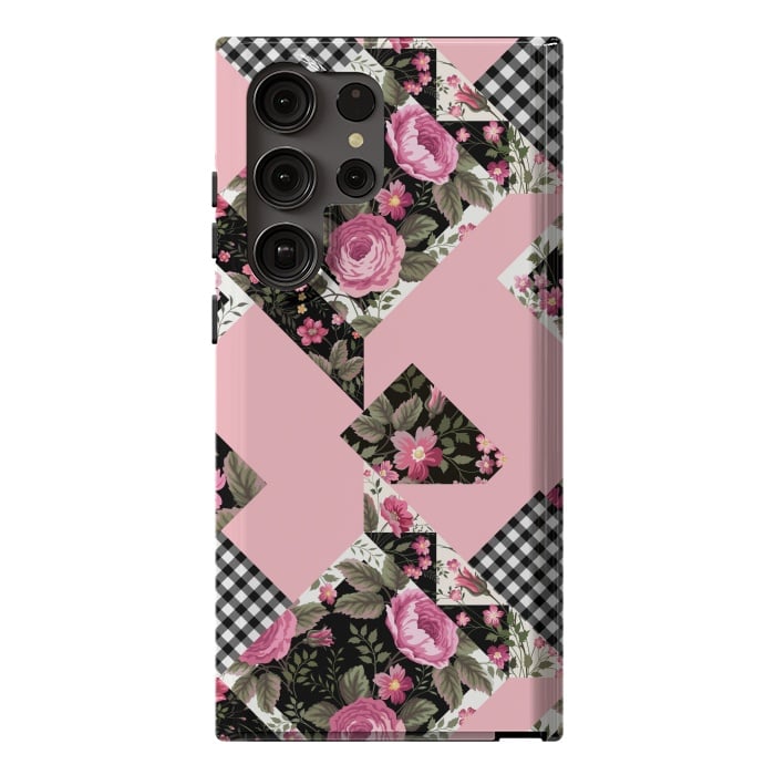 Galaxy S23 Ultra StrongFit elegant roses with pink background by ArtsCase