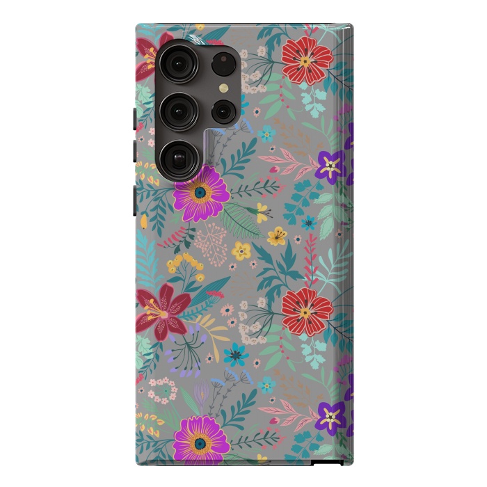 Galaxy S23 Ultra StrongFit flower patterns on gray background by ArtsCase