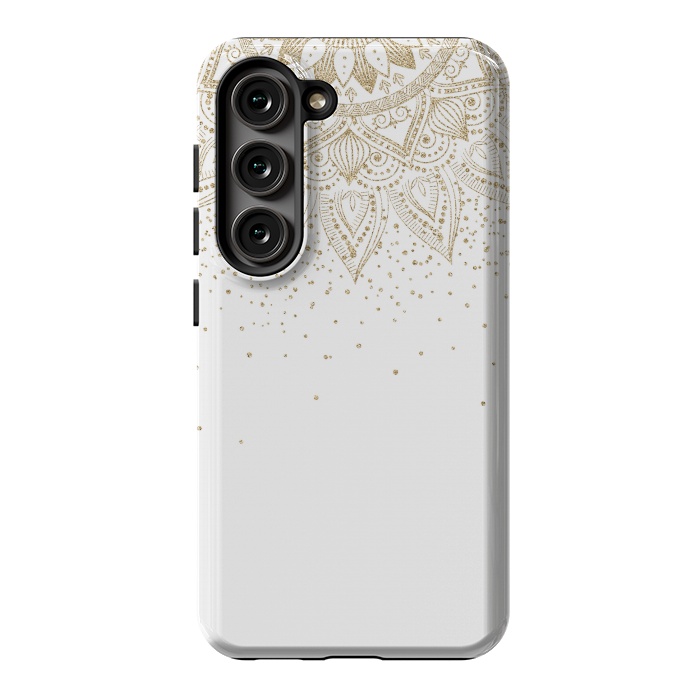 Galaxy S23 StrongFit Elegant Gold Mandala Confetti Design by InovArts
