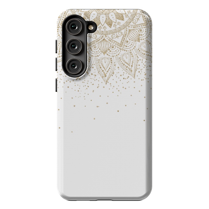 Galaxy S23 Plus StrongFit Elegant Gold Mandala Confetti Design by InovArts