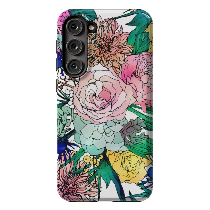 Galaxy S23 Plus StrongFit Stylish Colorful Watercolor Floral Pattern by InovArts