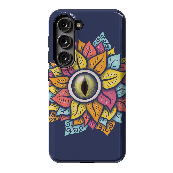 Galaxy S23 StrongFit Colorful Reptile Eye Flower Fun Weird Digital Art by Boriana Giormova