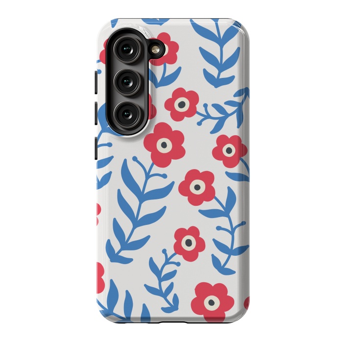 Galaxy S23 StrongFit Red flowers and blue leaves by Winston