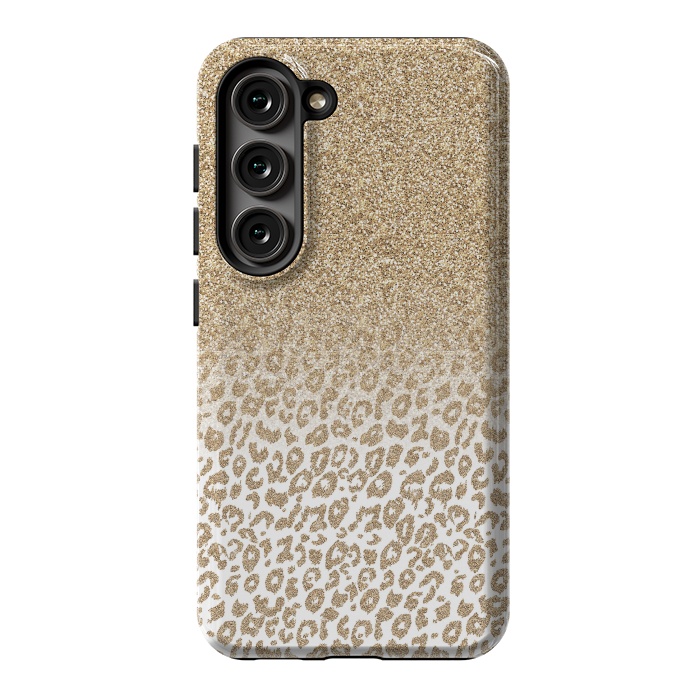 Galaxy S23 StrongFit Trendy Gold Glitter and Leopard Print Gradient Design by InovArts