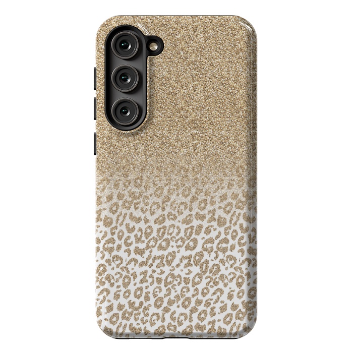 Galaxy S23 Plus StrongFit Trendy Gold Glitter and Leopard Print Gradient Design by InovArts